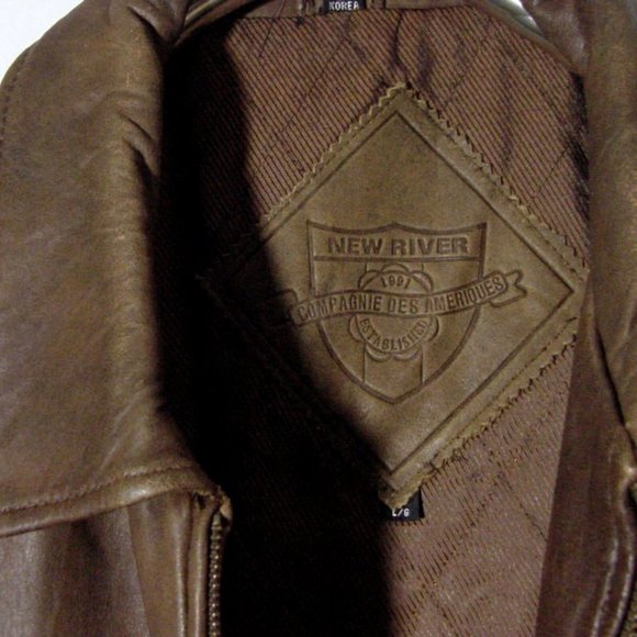 Vtg 90's Brown Leather "New River" Bomber jacket Sz L - Picture 4 of 13